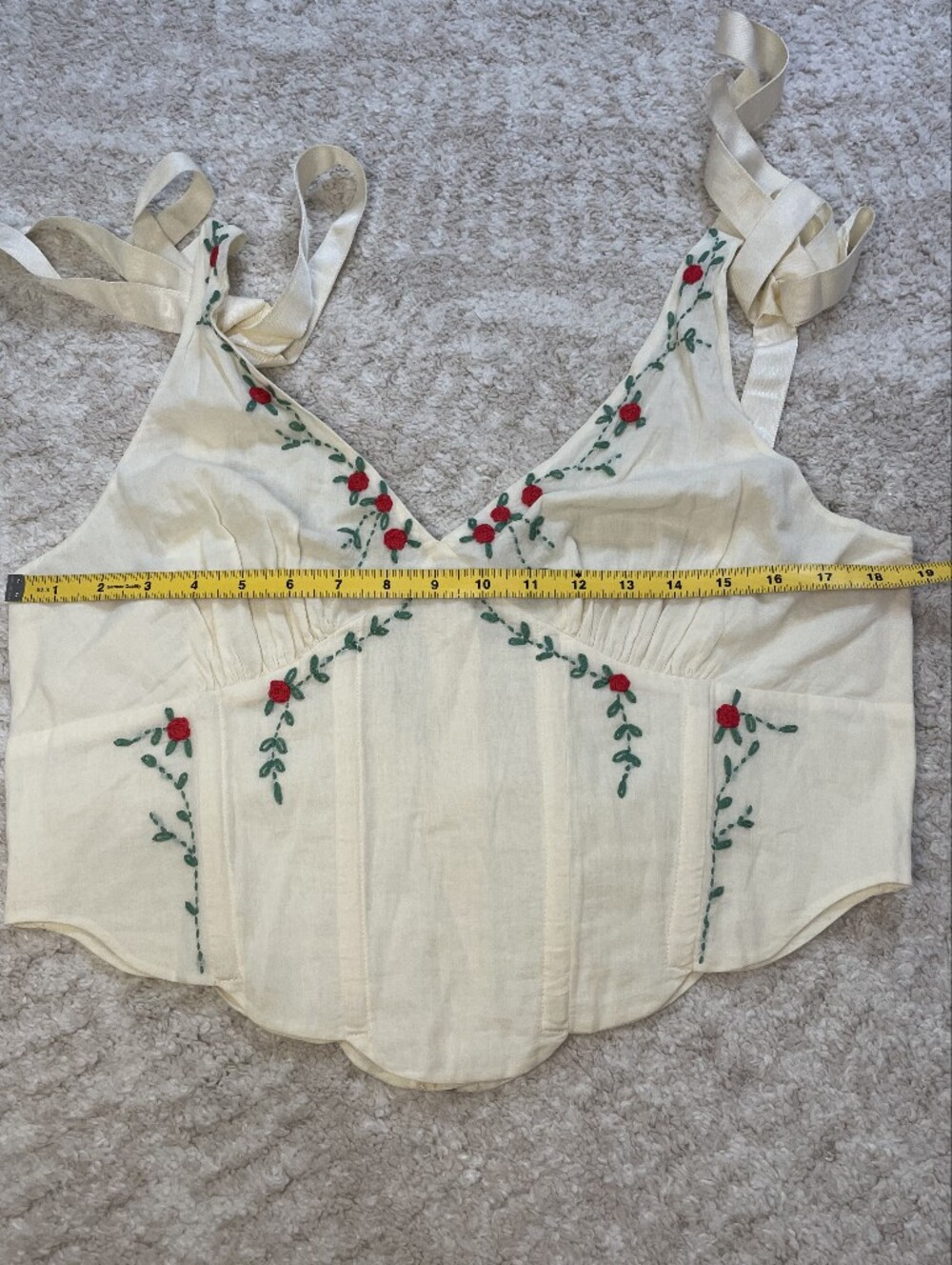 LPA White Embroidered V-Neck Corset Camisole with Red and Green Floral Detail XL - Picture 9 of 11